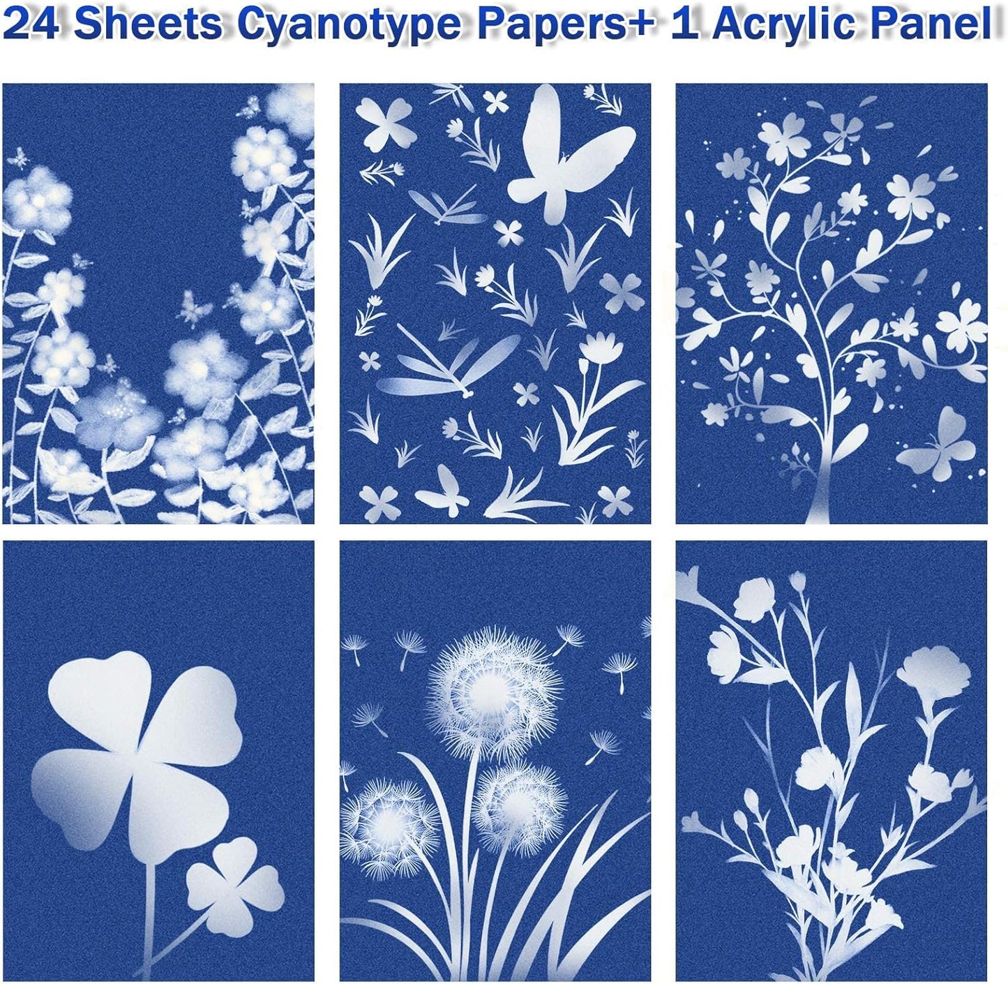 24-Sheet Cyanotype Sun Print Paper Kit with Acrylic Plate