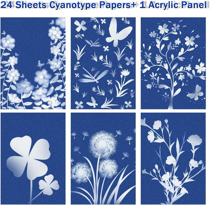 24-Sheet Cyanotype Sun Print Paper Kit with Acrylic Plate