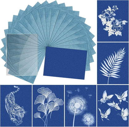 24-Sheet Cyanotype Sun Print Paper Kit with Acrylic Plate